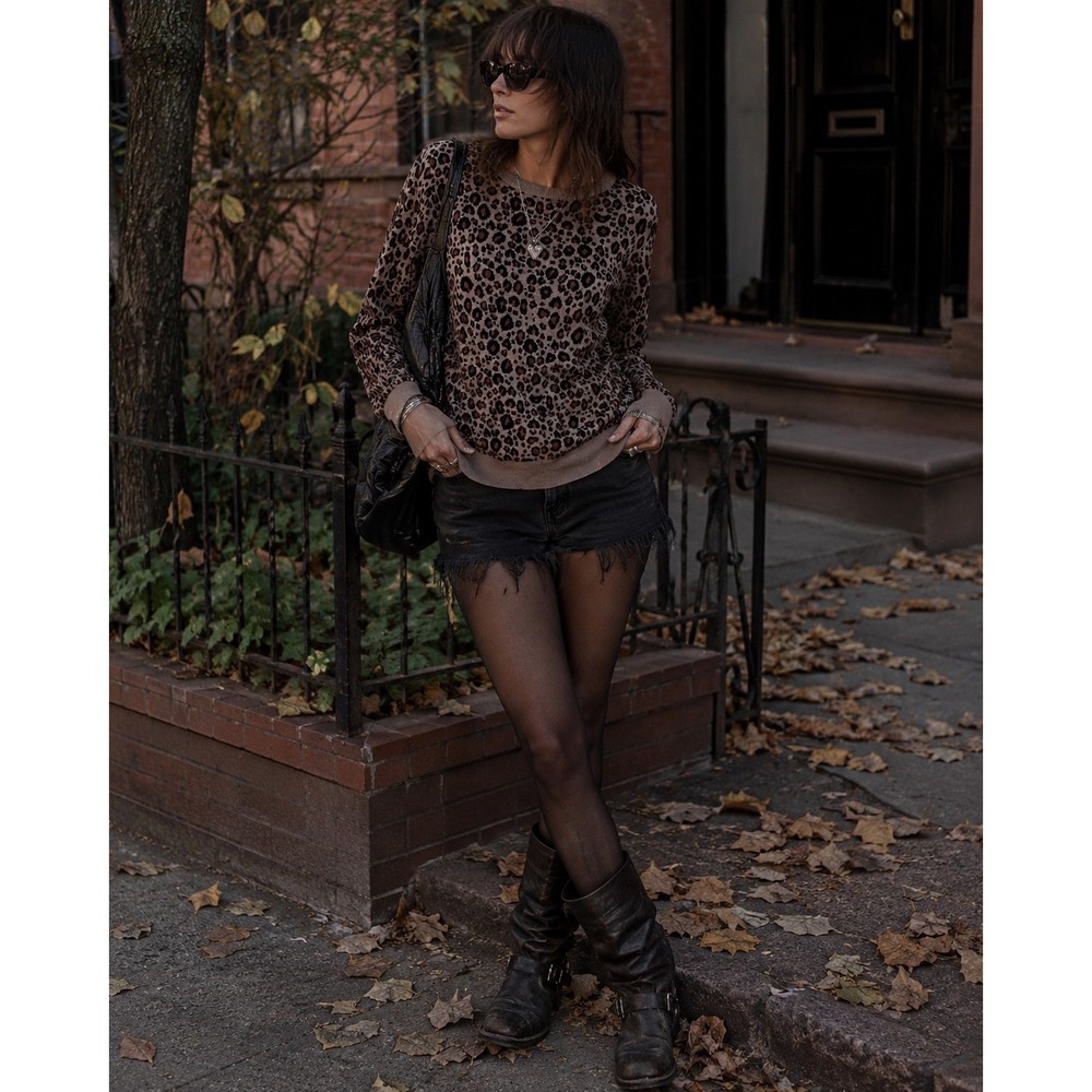Philosophy Womens Leopard Print Sweater Tan Black Size Small Indie Sleaze Casual